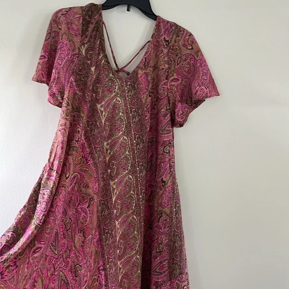 Bohemian flared paisley pink maxi dress one size 100% Viscose - Picture 9 of 17